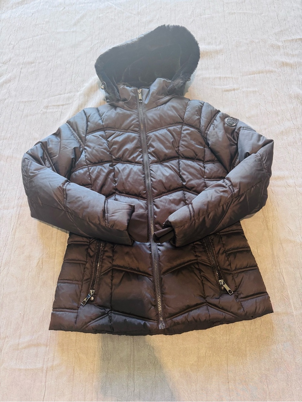 Nautica Dark Brown Quilted Hooded Puffer Jacket